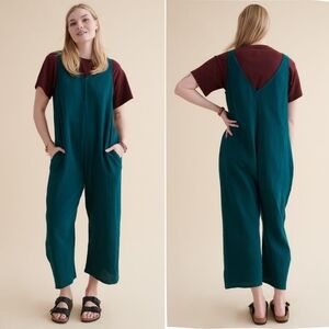 Earthbound Emerald Green Gauze Pocket Jumpsuit Women's XXL Relaxed Sleeveless